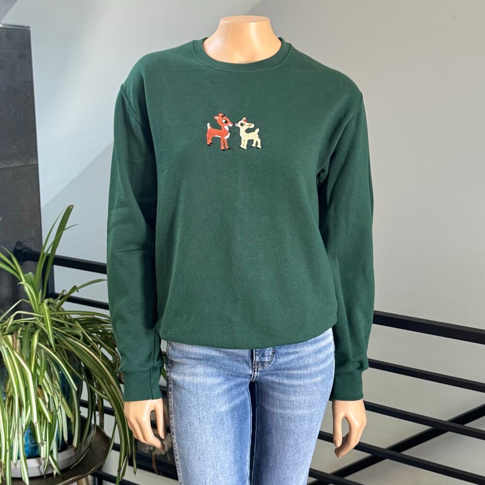 Vintage Style Rudolph Clarice Embroidered Holiday Christmas Sweatshirt Small
